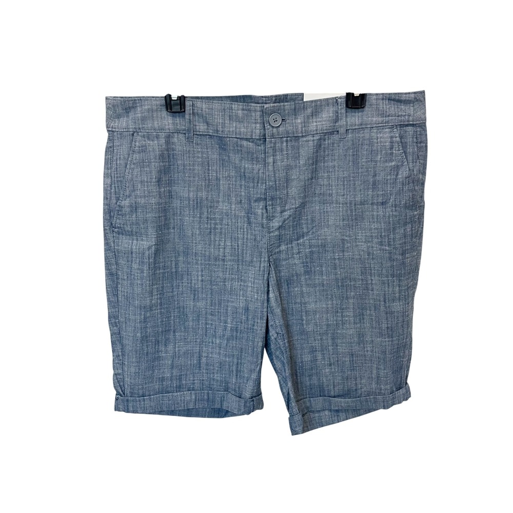 NEW LOFT Blue Chambray Curvy Bermuda Shorts Womens Size 14‎ Preppy Casual
